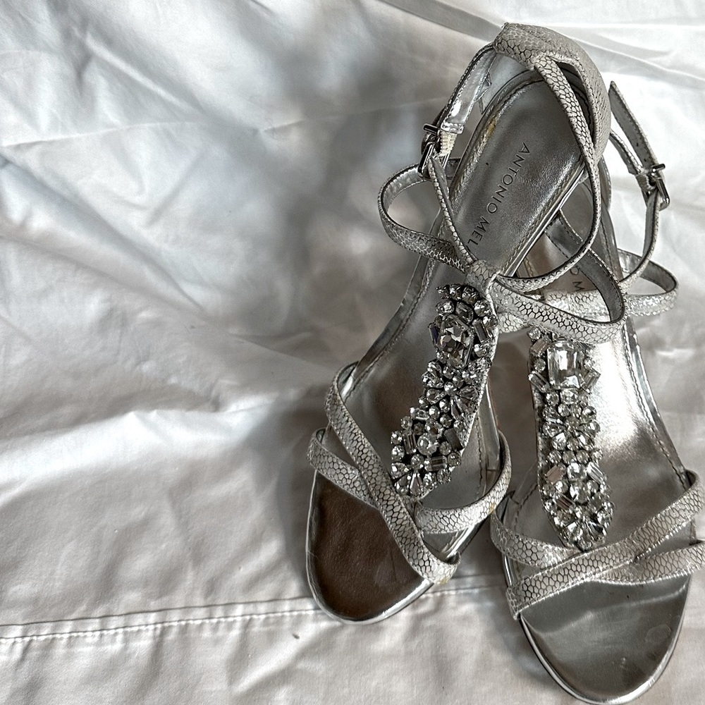 Antonio Melani jeweled silver heels!